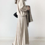 Loose Knitted Two-piece Pleated A-line Skirt Set