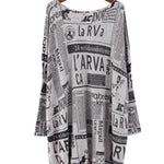Vintage Loose One-Shoulder Newspaper Printed Split-Joint Sweater