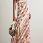 Colorful Zigzag Pattern Elegant Sling Backless Maxi Dress