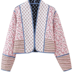 Printed Reversible Quilted Cardigan Jacket with Color Matching Small Cotton-padded Jacket