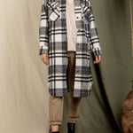 Plaid print drop shoulder overcoat