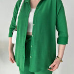 Simple Casual Two-Piece Set Lapel-Neck Shirt+Wide-leg Pants