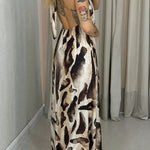 Leopard Print Sexy Halter Neck Backless Loose Maxi Dress