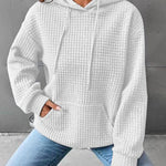 Nadorine Casual Long Sleeve Waffle Hoodie Drawstring Pullover Sweatshirts Crop Top with Pockets