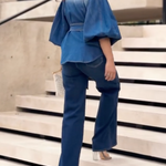 Half Sleeves Puff Sleeves Buttoned Gradient Tied Waist Stand Collar Blouses&Shirts Tops