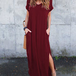 Floral Puff Sleeve Dress Elastic Waist Open Back Casual Dresses Side Split Midi Flowy Dresses