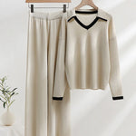 Loose Knitted Two-piece Set Sweaters Pullovers Jumpers + Wide Leg Pants