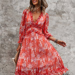 Nadorine Women's Chiffon V-neck Simple Floral Print Dress