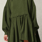 Fake two piece solid color color matching loose pleated dress