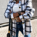 Flannel Plaid Shirts Batwing-Sleeve Button Down Roll Up Long Sleeve Collar Streetwear Blouse Tops