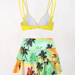 Split High-waisted Lotus Leaf Edge Printing Bikini Swimsuit