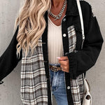 Plaid Patchwork Jackets Lapel Collar Spliced Button Down Pockets Overcoats