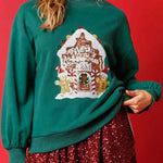 Christmas Candy House Sequined Casual Loose Sweatshirt