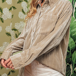 Golden Velvet Loose Fit Chest Pockets Buttoned Shirt