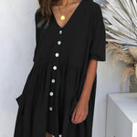 Half Sleeve Summer Shirt Dress V Neck Button Down Casual Loose Flowy Swing Mini Dress with Pockets