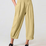 Solid Color Elastic Waist Stitching Straight High Waist Cropped Casual Pants