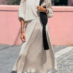 Polka dot cropped sleeve fashion top and skirt two-piece set