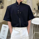 Stand Collar Zip Short Sleeve Shirt