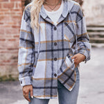 Nadorine Casual Mid-length Plaid Shirt Hooded Jacket