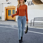 Solid Color Ribbed Knit Sweater Base Shirt