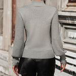 Solid Color High Neck Beaded Sleeves Sweater Versatile Knitwear