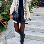 Off-white knitted cardigan with embroidery detail