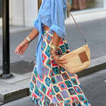 Ethnic Print Drawstring Elastic Waist Maxi Skirt