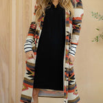 Striped Mid-Length Contrasting Color Knit Cardigan Jacket