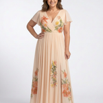 Calista | V Neck Short Sleeve Pleated Floral Maxi Dress