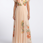 Calista | V Neck Short Sleeve Pleated Floral Maxi Dress