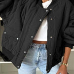 Baseball Collar Snap Down Long Sleeve Jacket