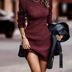 Round Neck Long Sleeve Sexy Sweater Dress