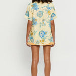 Giselle Linen Blend Floral Print Short Sleeve Shirt and Zipper Mini Skirt Set