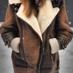 Retro-style shearling motorcycle jacket with large lapel