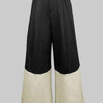 High Waisted Loose Contrast Color No Belt Pleated Pockets Pants Trousers