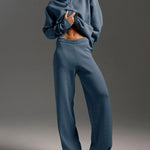 Nadorine Casual Two-Pieces Outfits Lapel V Neck Sweater and Trousers Sets
