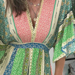 Last Queen Retro Floral Flare Sleeve Pocketed Loose Wide Leg Jumpsuit