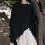 Nadorine Short Sleeve O Neck Tunic Tops Loose Fit Casual Irregular Hem Tee Shirts