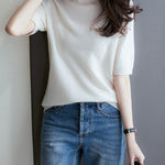 Simple Solid Color Round-Neck Short Sleeves Sweater