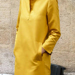 Long Sleeves Loose Solid Color Split-Side Stand Collar Midi Dresses