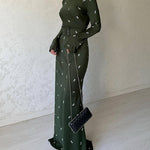 Long Sleeve Slim Fit Ruffled A-line Maxi Dress