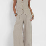 Women Casual Linen Waistcoat Two Set Suits
