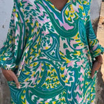 Printed V-neck Pullover Long-sleeved Loose Dress