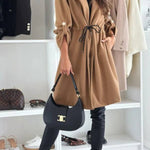 Effortless and Warm Textured Fabric Drawstring Waist Pocket Hooded Midi Coat