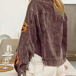 Halloween Pumpkin Sequined Distressed Corduroy Jacket