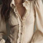 Quiet Luxury Lace Trumpet Pleated Blouse
