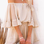 Paneled short-sleeved loose-fit solid chiffon jumpsuit