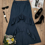 Bodycon High Waisted Ruffled Solid Color Split-Joint Skirts Bottoms