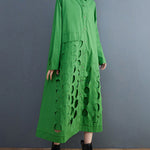 A-Line Long Sleeves Asymmetric Hollow Polka-Dot Solid Color Lapel Midi Dresses