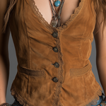 Vintage Lace Trim Distressed Vest